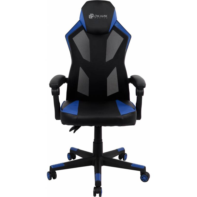 Кресло игровое Оклик -121G черный/синий сиденье черный/синий искусст.кожа/сетка с подголов. крестов. пластик черный главное фото